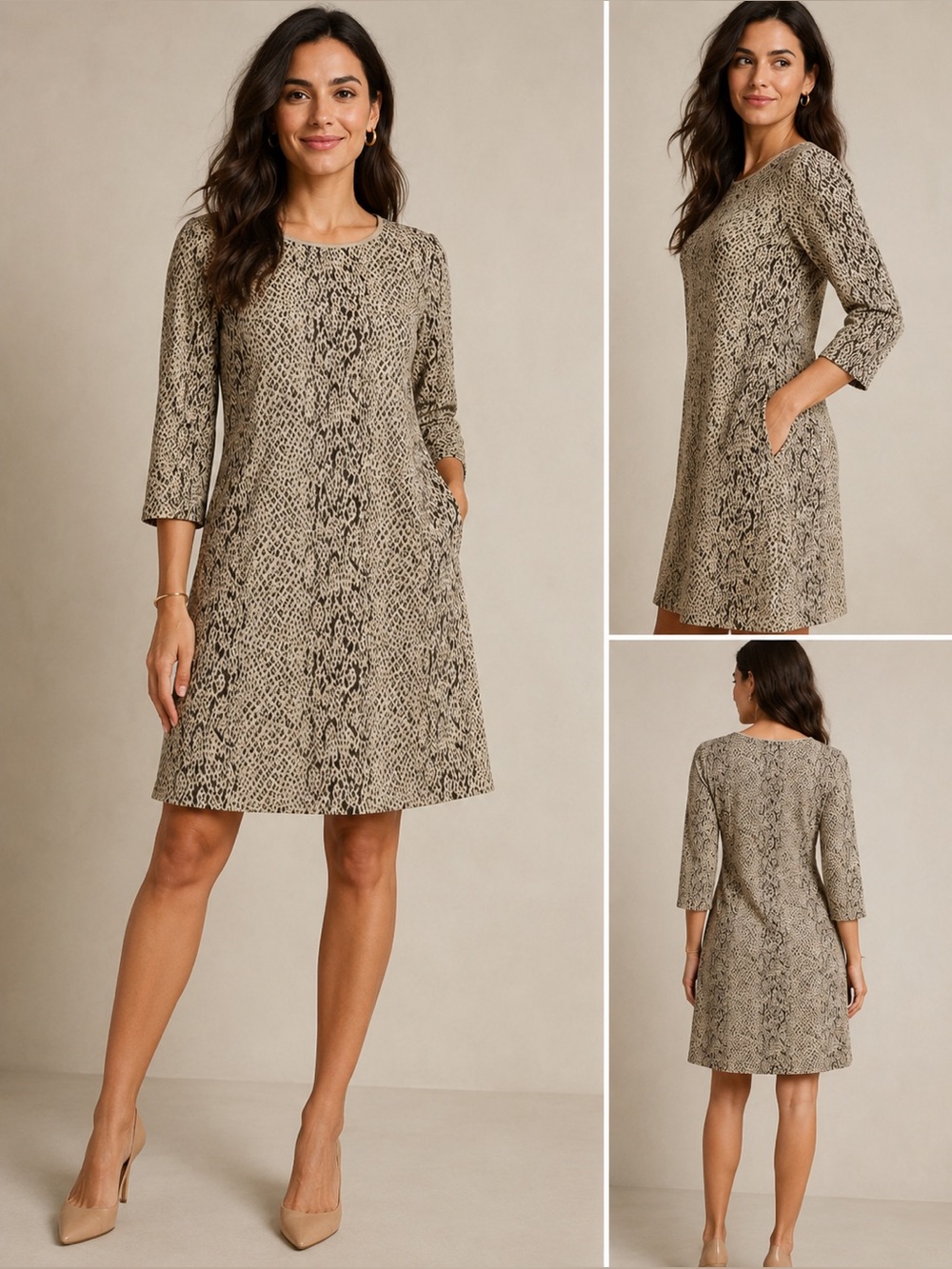 Tyler Boe Snake Print Knit Shift Dress XS Pockets Reptile Animal Print